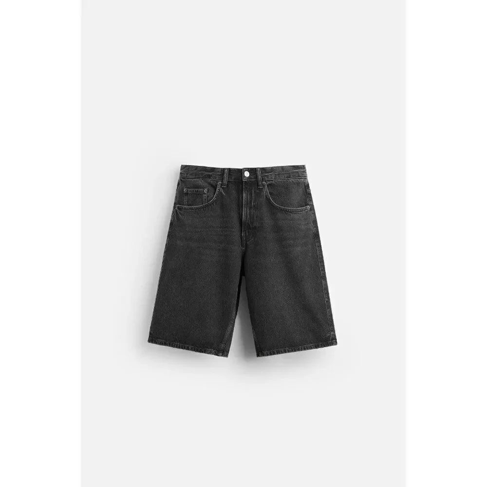 Zara Men Bermuda Short EU 38 US 30 Black Baggy Fit Cotton Denim 9632/902 NWT